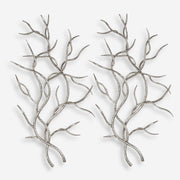 Uttermost Silver Branches Silver Leaf Hammered Iron Set of 2 Metal Wall Decor