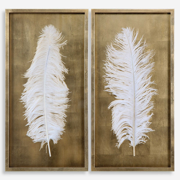 Uttermost White Feathers Set of 2 Shadow Box Frames