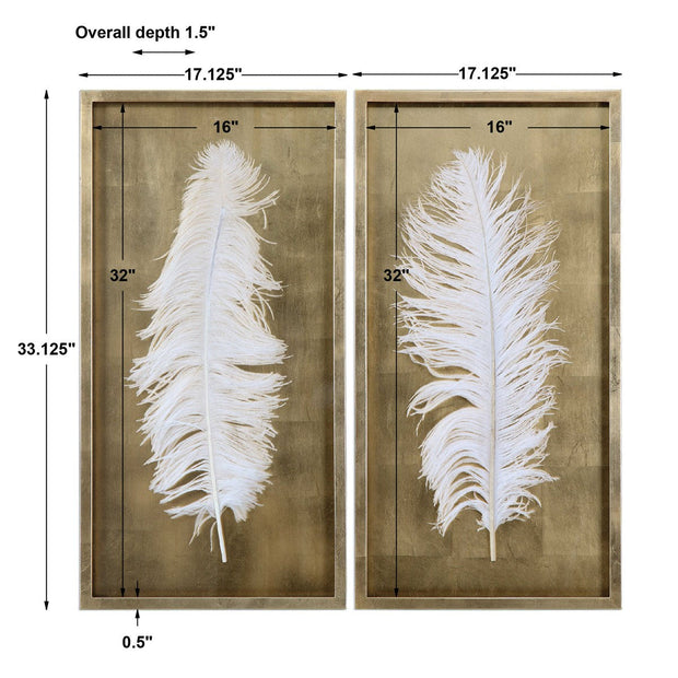 Uttermost White Feathers Set of 2 Shadow Box Frames