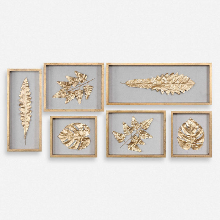 Uttermost Golden Leaves Set of 6 Shadow Box Frames