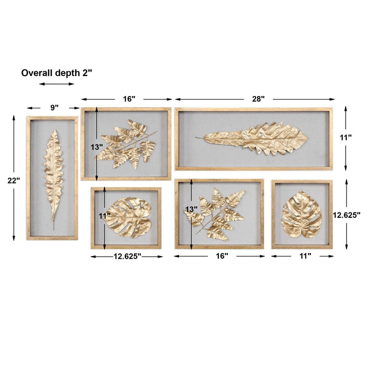 Uttermost Golden Leaves Set of 6 Shadow Box Frames