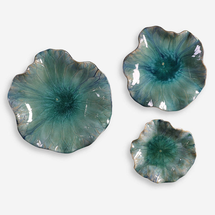 Uttermost Abella Set of 3 Aqua Ceramic Flowers Wall Decor