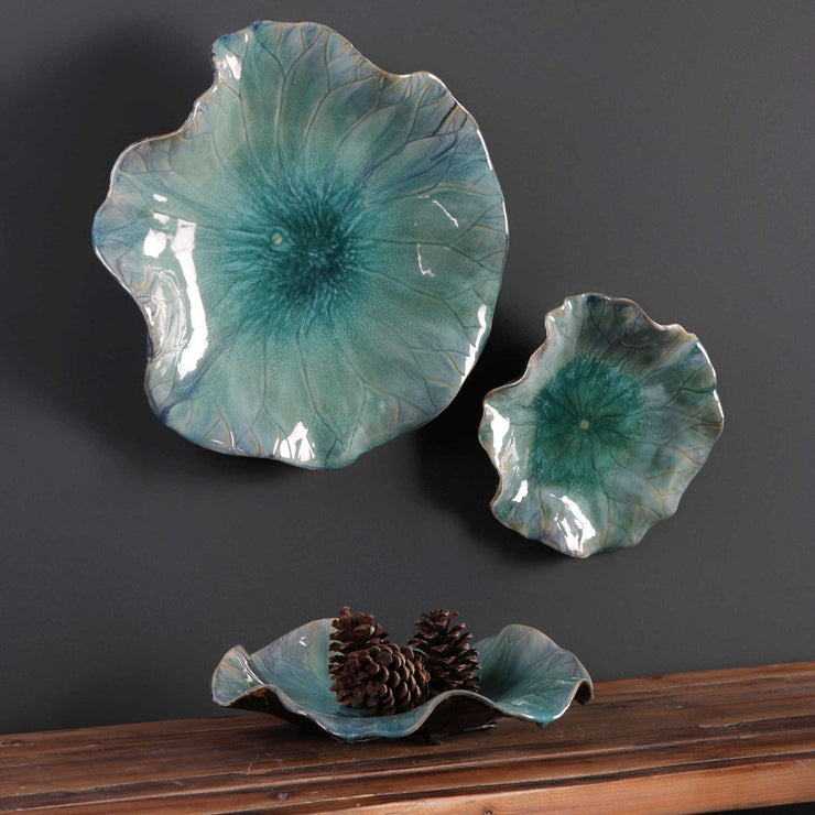 Uttermost Abella Set of 3 Aqua Ceramic Flowers Wall Decor