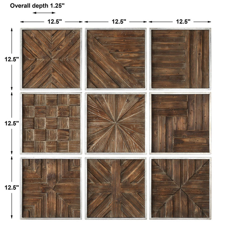 Uttermost Bryndle Squares Set of 9 Fir Wood Wall Decor