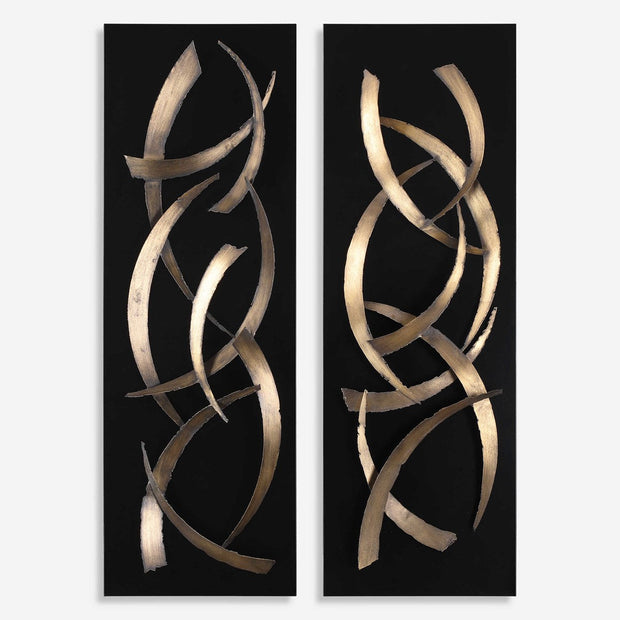 Uttermost Brushstrokes Brushed Gold and Matte Black Set of 2 Metal Wall Panels