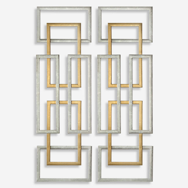 Uttermost Aerin Antiqued Gold and Silver Leaf Set of 2 Metal Wall Panels