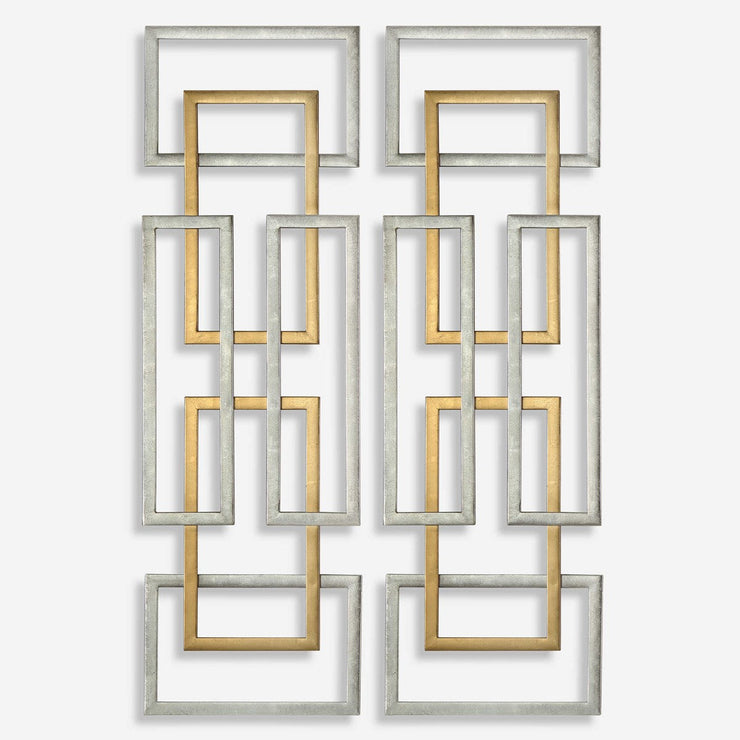 Uttermost Aerin Antiqued Gold and Silver Leaf Set of 2 Metal Wall Panels
