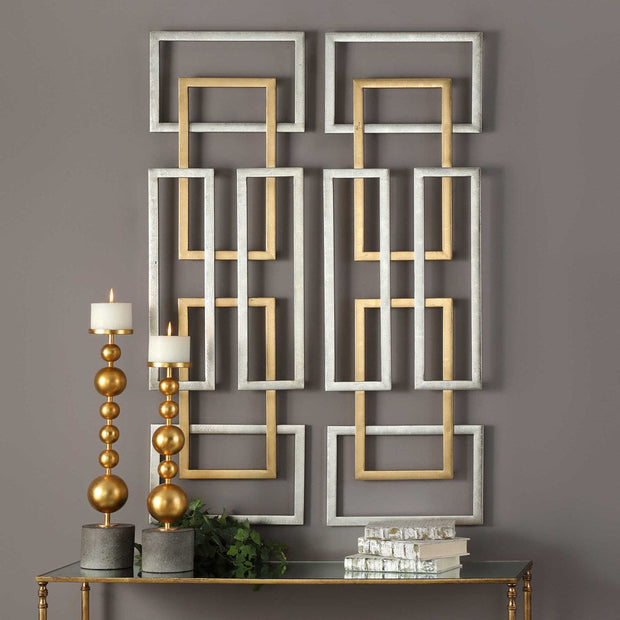 Uttermost Aerin Antiqued Gold and Silver Leaf Set of 2 Metal Wall Panels