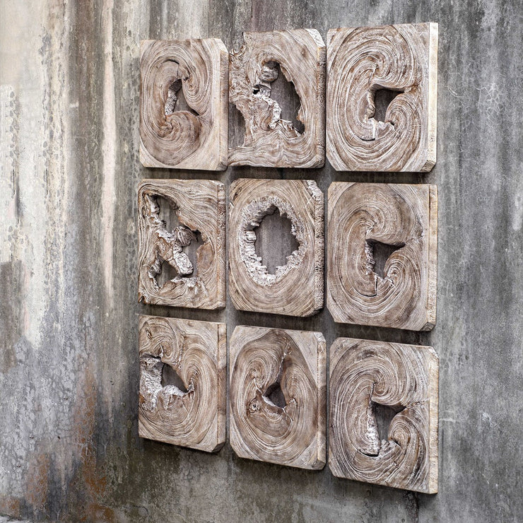 Uttermost Bahati Whitewashed Set of 9 Wood Wall Art