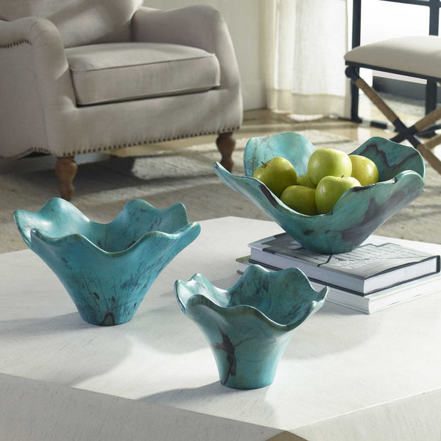 Uttermost Teo Soft Blue Green Tamarind Set of 3 Wood Wall Decor
