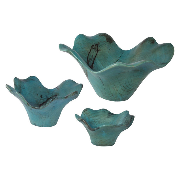 Uttermost Teo Soft Blue Green Tamarind Set of 3 Wood Wall Decor