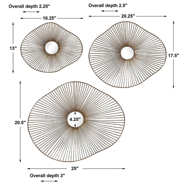 Uttermost Avarie Plated Gold Set of 3 Metal Wall Art