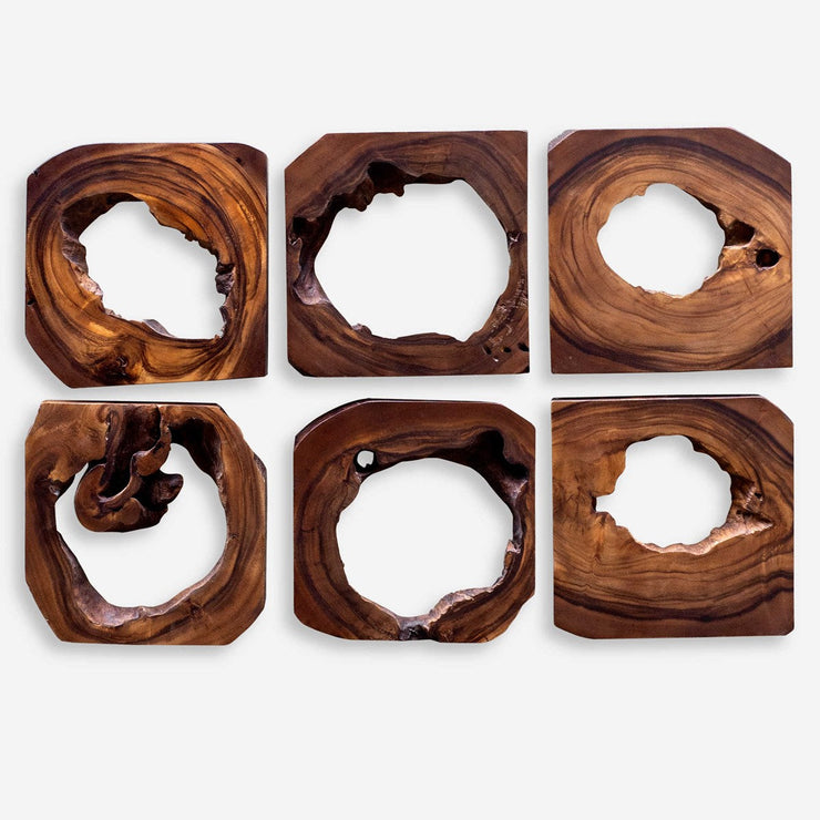 Uttermost Adlai Rich Coffee Brown Set of 6 Suar Wood Wall Art