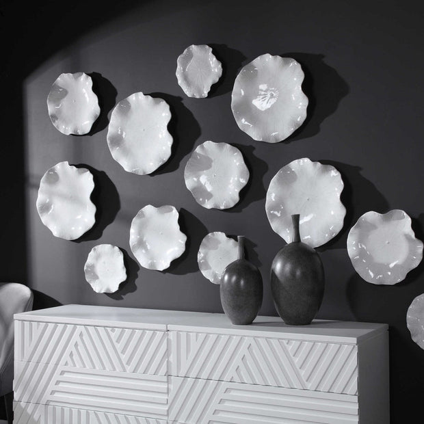 Uttermost Abella White Set of 3 Ceramic Flowers Wall Decor