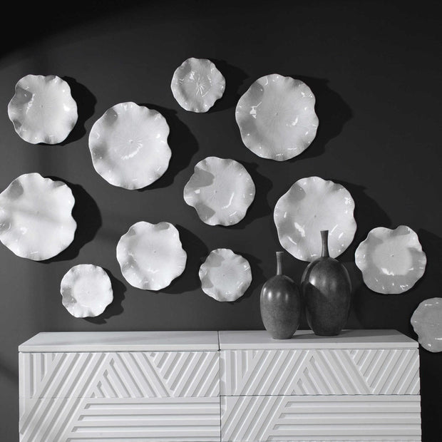 Uttermost Abella White Set of 3 Ceramic Flowers Wall Decor