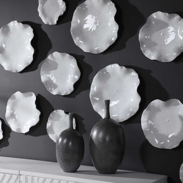 Uttermost Abella White Set of 3 Ceramic Flowers Wall Decor