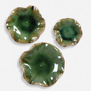 Uttermost Abella Forest Green Set of 3 Ceramic Flowers Wall Decor