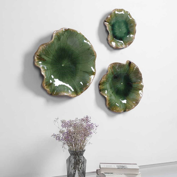 Uttermost Abella Forest Green Set of 3 Ceramic Flowers Wall Decor