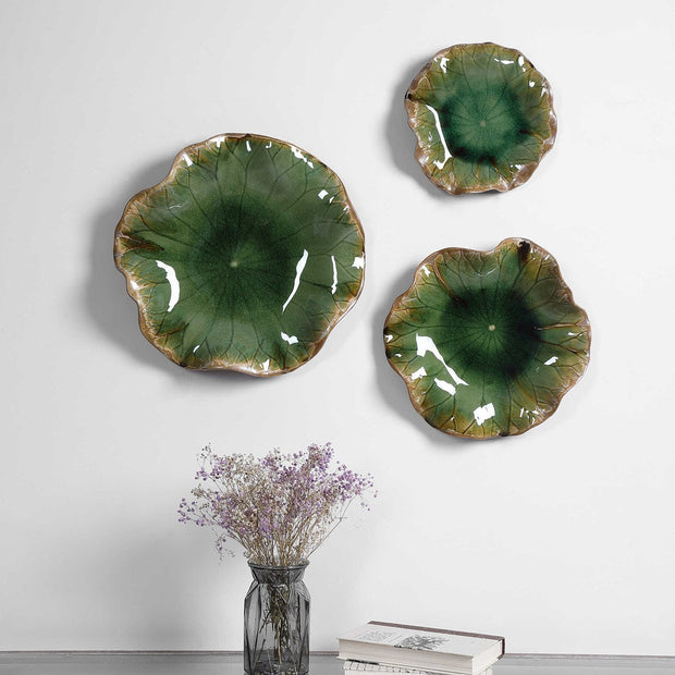 Uttermost Abella Forest Green Set of 3 Ceramic Flowers Wall Decor