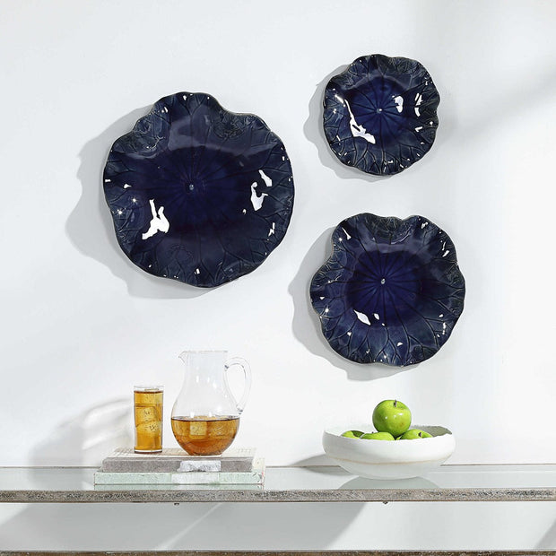 Uttermost Abella Cobalt Set of 3 Ceramic Flowers Wall Decor