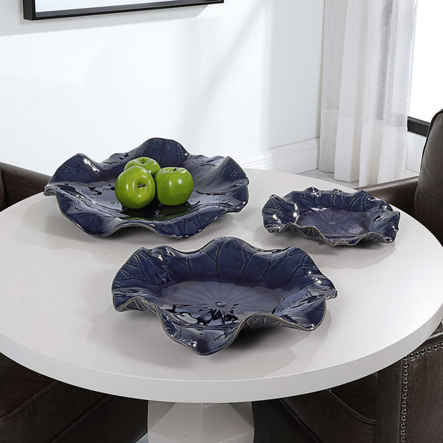 Uttermost Abella Cobalt Set of 3 Ceramic Flowers Wall Decor