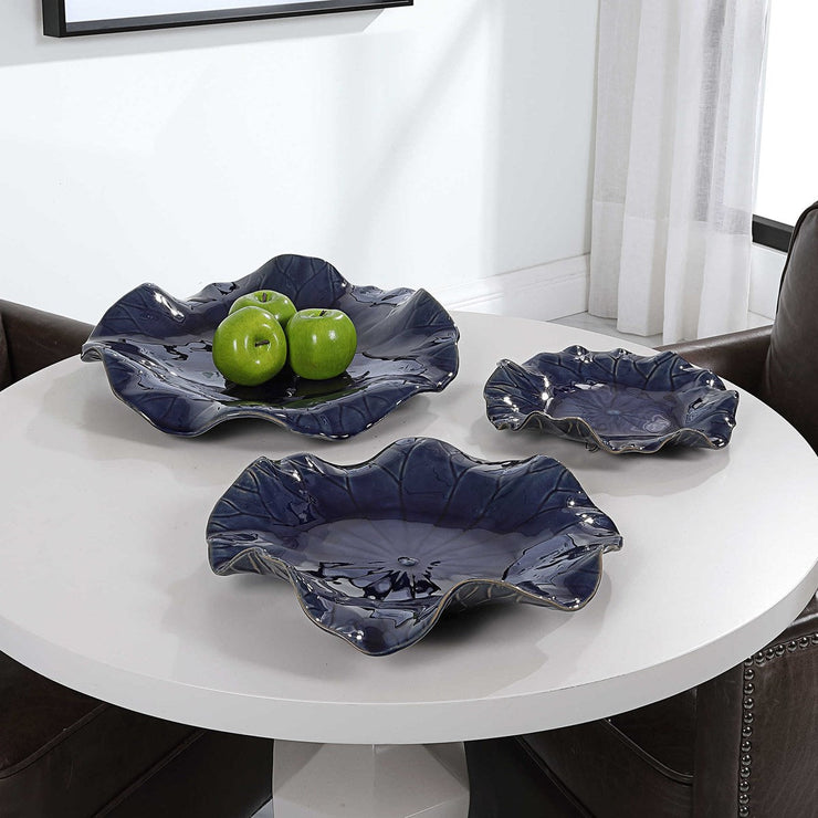 Uttermost Abella Cobalt Set of 3 Ceramic Flowers Wall Decor