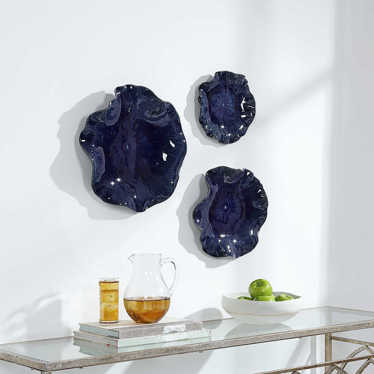 Uttermost Abella Cobalt Set of 3 Ceramic Flowers Wall Decor