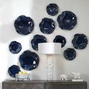 Uttermost Abella Cobalt Set of 3 Ceramic Flowers Wall Decor