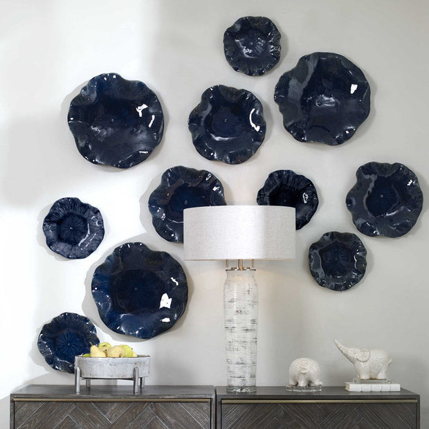 Uttermost Abella Cobalt Set of 3 Ceramic Flowers Wall Decor