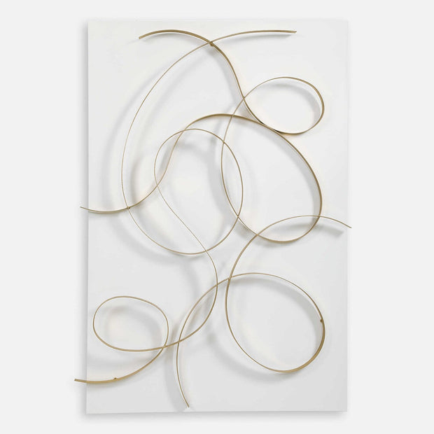 Uttermost Freehand Matte White and Brushed Gold Iron Metal Wall Panel