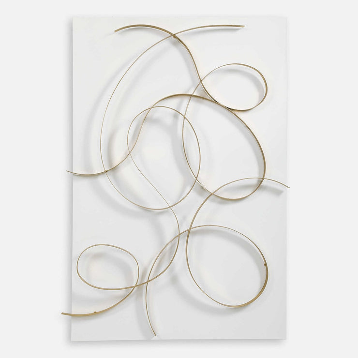 Uttermost Freehand Matte White and Brushed Gold Iron Metal Wall Panel