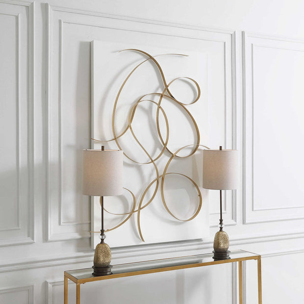 Uttermost Freehand Matte White and Brushed Gold Iron Metal Wall Panel