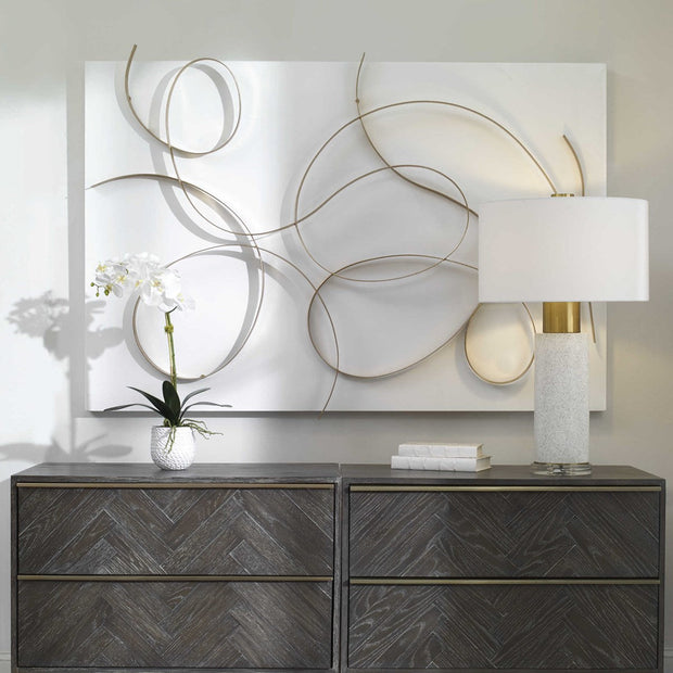 Uttermost Freehand Matte White and Brushed Gold Iron Metal Wall Panel