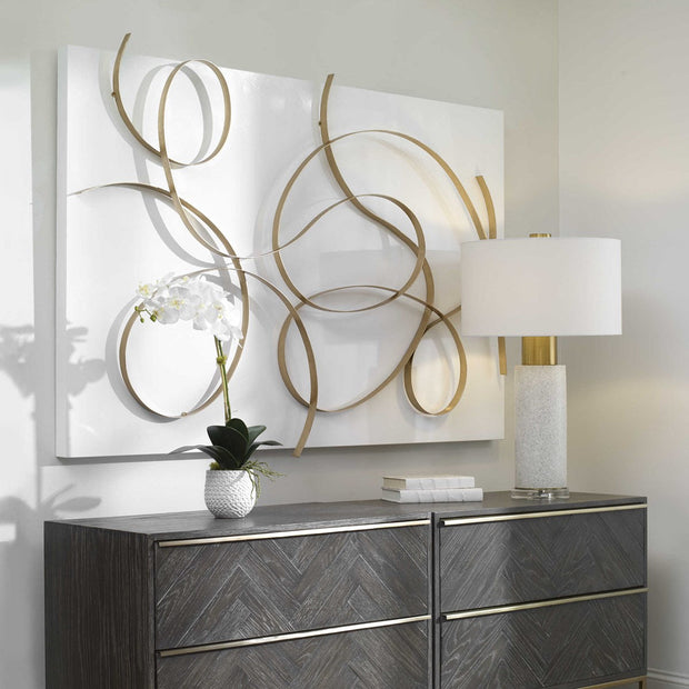 Uttermost Freehand Matte White and Brushed Gold Iron Metal Wall Panel
