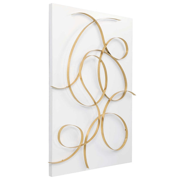 Uttermost Freehand Matte White and Brushed Gold Iron Metal Wall Panel