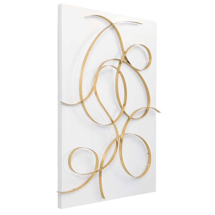 Uttermost Freehand Matte White and Brushed Gold Iron Metal Wall Panel