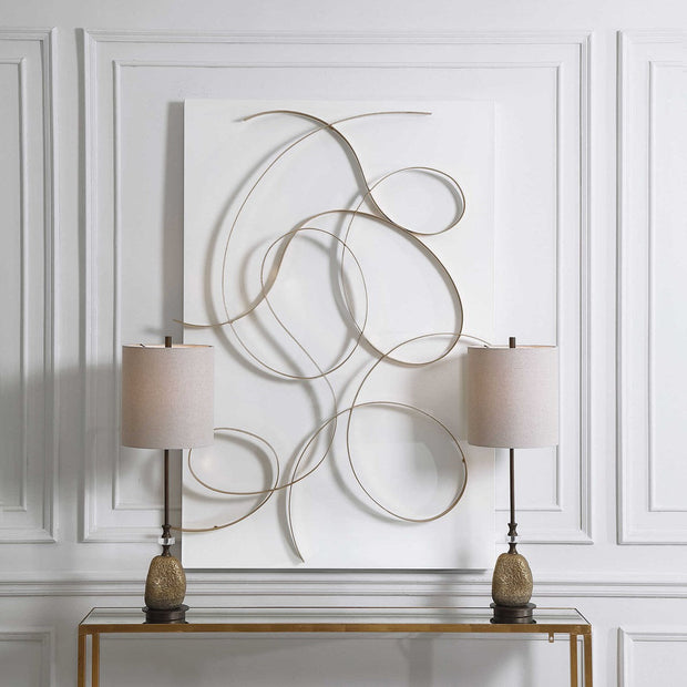 Uttermost Freehand Matte White and Brushed Gold Iron Metal Wall Panel