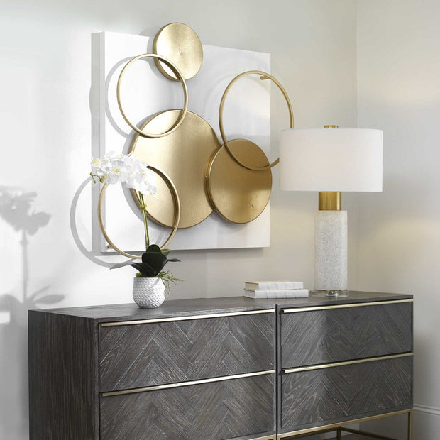 Uttermost Adagio Matte White With Gold Leaf Metal Wall Panel