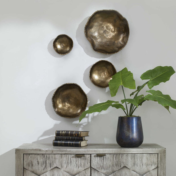 Uttermost Lucky Coins Set of 4 Brass Bowls Metal Wall Decor