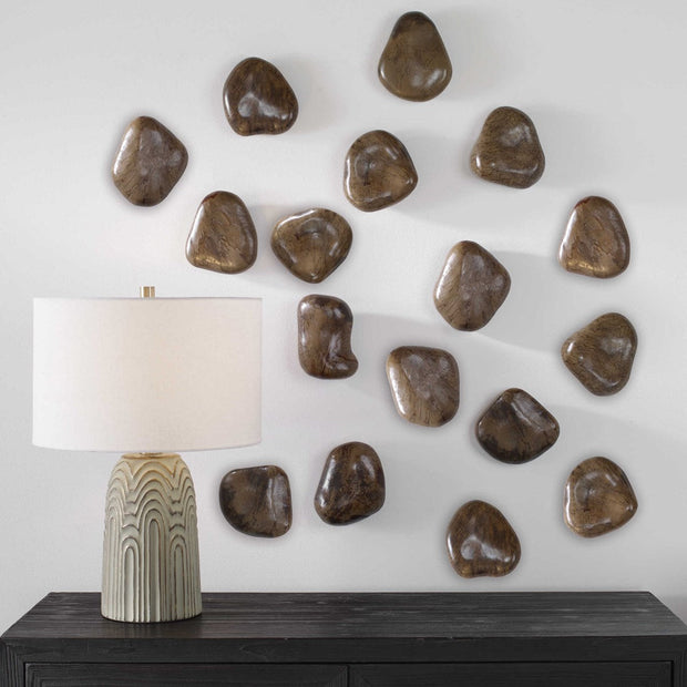 Uttermost Pebbles Walnut Set of 9 Wood Wall Decor