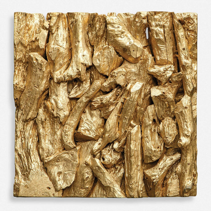 Uttermost Rio Gold Leaf Teak Wood Wall Decor
