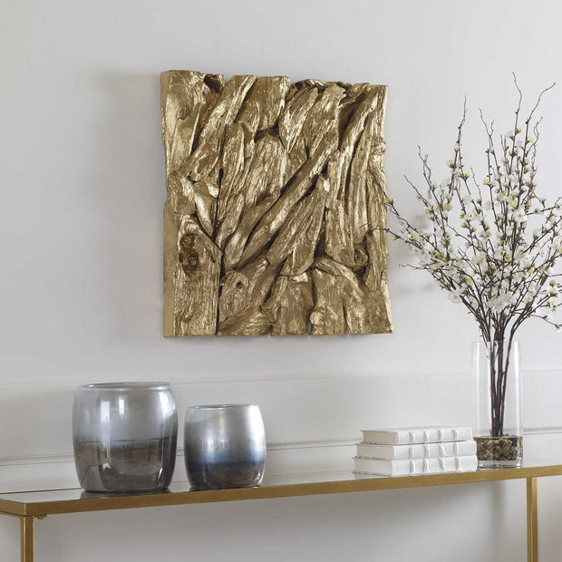 Uttermost Rio Gold Leaf Teak Wood Wall Decor