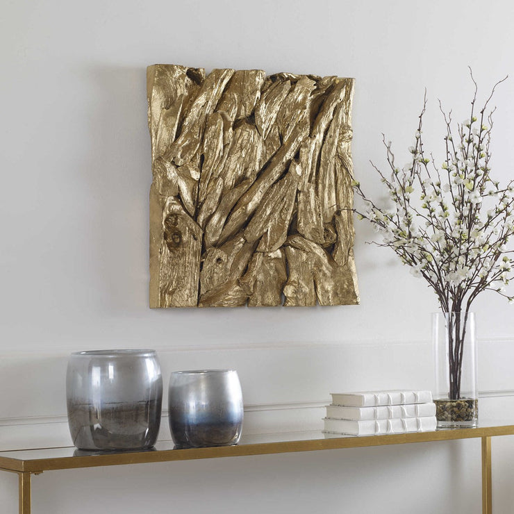 Uttermost Rio Gold Leaf Teak Wood Wall Decor