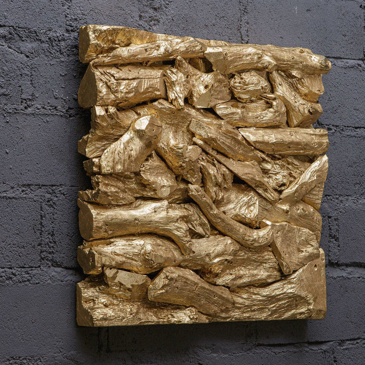 Uttermost Rio Gold Leaf Teak Wood Wall Decor
