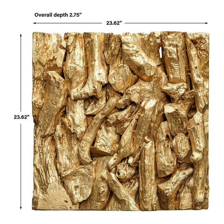 Uttermost Rio Gold Leaf Teak Wood Wall Decor