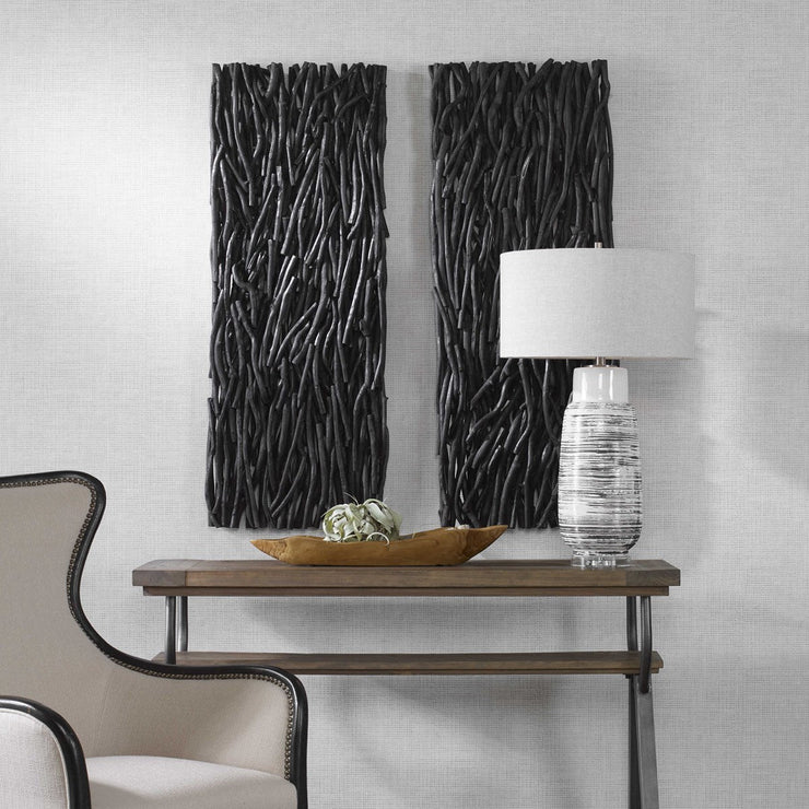 Uttermost Gathered Black Teak Wood Wall Decor