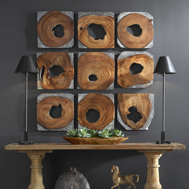 Uttermost Jungle Set of 9 Suar Wood Wall Decor
