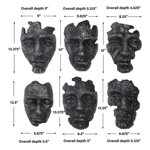 Uttermost Self-Portrait Steel Gray Modern Set of 6 Wall Decor