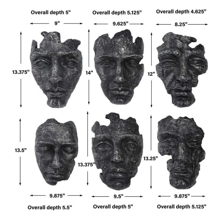 Uttermost Self-Portrait Steel Gray Modern Set of 6 Wall Decor