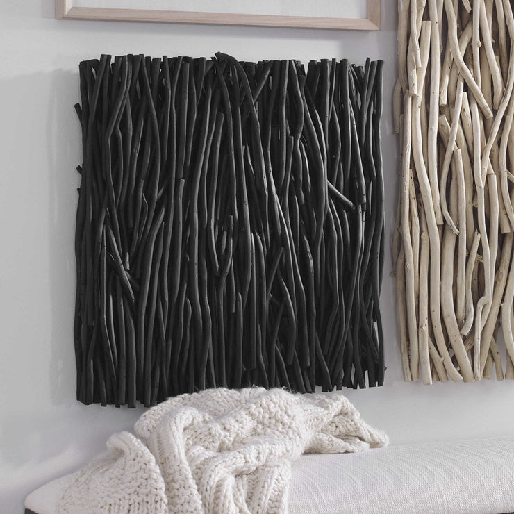Uttermost Gathered Black Teak Square Wood Wall Decor